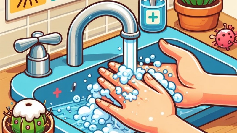 washing hands in the sink