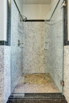 close up of modern marble walkin shower picture id607767892